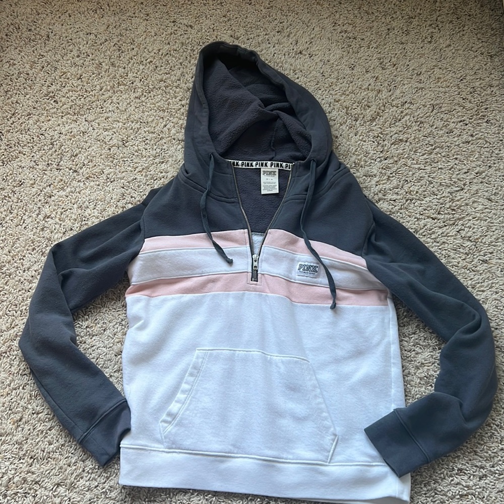 Pink, White, Grey Half Zip Hoodie
